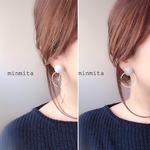 ✴︎再×3販売✴︎2wayシルバーフープとウェーブスティックのグレーマーブルピアス