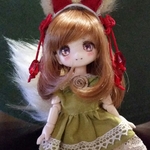 オビツ11ドール用　モフ耳カチューシャと尻尾セット　和狐　金