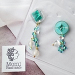 SALEミントグリーン*レトロボタンピアス/イヤリング