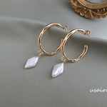 【再販】ゴールドフープとひし形パールピアス