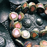 【2コセット】czech beads#チェコビーズ heart♡coin 17㎜  pink＊pink beige/shabby