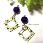 再販300円☆レジン四角(ミモザ風)☆ブルーラウンドのピアスのピアス/イヤリング