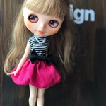 ブライス リカちゃん ボーダートップス×リネンバルーンスカート2点セット