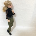 BKレース袖トップス＋カーキテーパードパンツセット