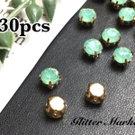 ￥340→￥300☆30個セット☆6mm グリーンオパール　台座付きアクリルストーン