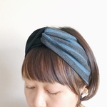 【Tシャツ素材】T-shirt border blue × black  ブルーグレー ボーダー柄 × ブラック / クロスターバン ヘアバンド