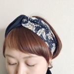 【柄×無地】paisley × navy / ペイズリー柄 × 無地ネイビー / クロスターバン ヘアバンド