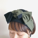 【バイカラー】bicolor black × khaki / ブラック × カーキ / リボンターバン ヘアバンド