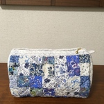 【送料無料】レース使いのお洒落円筒型ポーチ☆パッチワーク