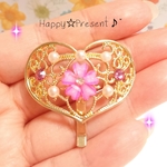 再販！春のプリンセスflowerパールのハート型ポニーフック❤️✨pink 送料無料 キラキラ スワロフスキー 限定 大人可愛い プレゼント ラッピング