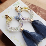 シフォンタッセル×お花のリングピアス、イヤリング