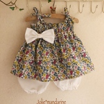 かわいいベビー服♪チュニックキャミソール&スカートとリボン付きかぼちゃパンツのセット（カシス＆イエローの小花柄）
