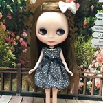 バルーンワンピース  小花柄 ブラック ( ブライス、リカちゃん)
