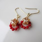スタービジューと赤珊瑚ピアス/イヤリング