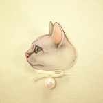 猫ブローチ【パール】