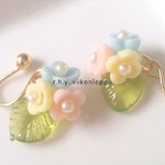 *受注販売*森のお花とパールのパステルイヤリング　Ⅵ