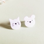 お鼻がハートのねことくま耳飾り(片耳用)
