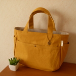 【たっぷり収納*ころんと可愛い*デイリートート*M】*マスタード帆布*