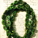 【4コセット】czech beads #チェコビーズ oval star14×11㎜ green/black picasso
