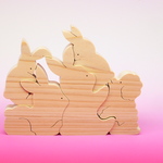 送料無料　木のおもちゃ　動物組み木　うさぎとトイ・プードルの家族