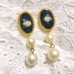 かすみ草とパール*･ﾟイヤリング/ピアス ブラック ゴールド