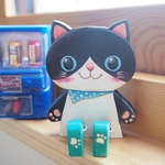お座り🌟長靴ねこちゃん　ハチワレ黒　トールペイント