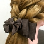 エレガントな大人可愛いヘアリボン ポニーフック チョコレート色