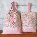 【 minnie-lily 様 ご依頼分 】２点ｾｯﾄ　体操着入れ ｼｭｰｽﾞｹｰｽ　お花畑みたいな　リバティ風　清楚　上品　カワイイ　キュート🌷女の子<ﾋﾟｰﾁ小ﾄﾞｯﾄ>