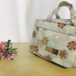 【3/16販売】やや難あり+蓋つき・手提げポーチ（おむつポーチ）グレー×茶色花柄