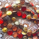 【4コセット】czech beads #チェコビーズ Dahlia flower15㎜vitrail red系mix