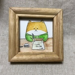 ミニ原画「手紙を書く柴犬」