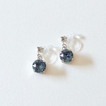 １粒スワロフスキー ノンホールピアス(イヤリング) デニムブルー