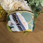 ミナペルホネン パッチワーク 親子ガマ口財布 グリーンイエロー 刺繍(アウトレット)