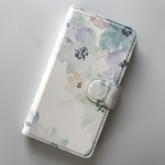 【ほぼ全機種対応】スマホケース　手帳　フラワー　花　水彩　淡　ブルー　水色
