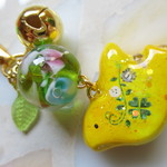 ◇317再販３ 🍋レモネード 🍀小鳥と、とんぼ玉🐤☘ ※ストラップ・イヤホンジャック・ヘアゴムに変更可能
