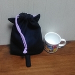 黒猫シルエット巾着(裏布あり)