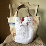 最終アンティーク手刺繍リネン*フランスコットン*パッチワーク*丸底バッグ