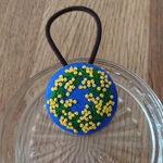 「ミモザリース・ブルー」刺繍ヘアゴム★送料込み★