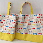 【再販】リボン柄☆入園入学2点セット レッスンバック&シューズバック 　カラフルリボン×イエロー
