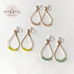 ＊春色＊スワロフスキーの雫フープ（イエロー）　樹脂ノンホールピアス（イヤリング/ピアス）