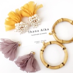 【pierce限定】big pearl × chiffon tassel × bamboo ring pierce 