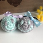 ニコちゃんヘアゴム♡mint＆gray♡ドットリボン付き2個セット