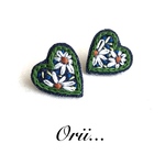 【中】デニムハート花柄刺繍ピアス/イヤリング