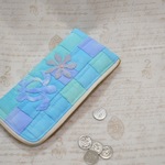 Ｌ字型長財布    アクアブルーのホヌ　ハワイアンキルト