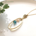 sale＊リーフとターコイズスワロフスキーのロングネックレス（大振り）