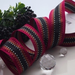 エンジ×ドット刺繍　40㎜幅　ワイヤー入りフランスリボン　オリオールフォンタネル