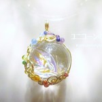 レインボークォーツ・スフィアペンダント（ワイヤージュエリー☆ワイヤーアクセサリー☆ワイヤーラッピング天然石ネックレス）