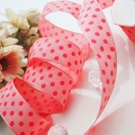 ピンクドットリボン　25㎜幅　ワイヤー入りドイツリボン