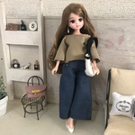 リカちゃん服♡ライトカーキトップス＆デニムワイドパンツ♡リアルクローズ  