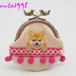 気持ち華やぐ♡がま口ポーチ（口金8.5センチ）♡財布・小銭入れ♡柴犬のアップリケ